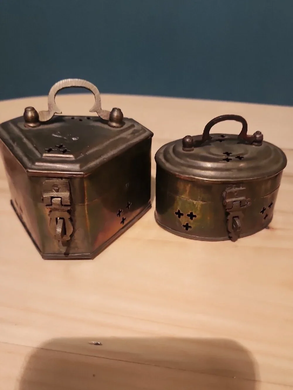 Brass Decorative Trinket Boxes Set - Antique-Style Brown Brass